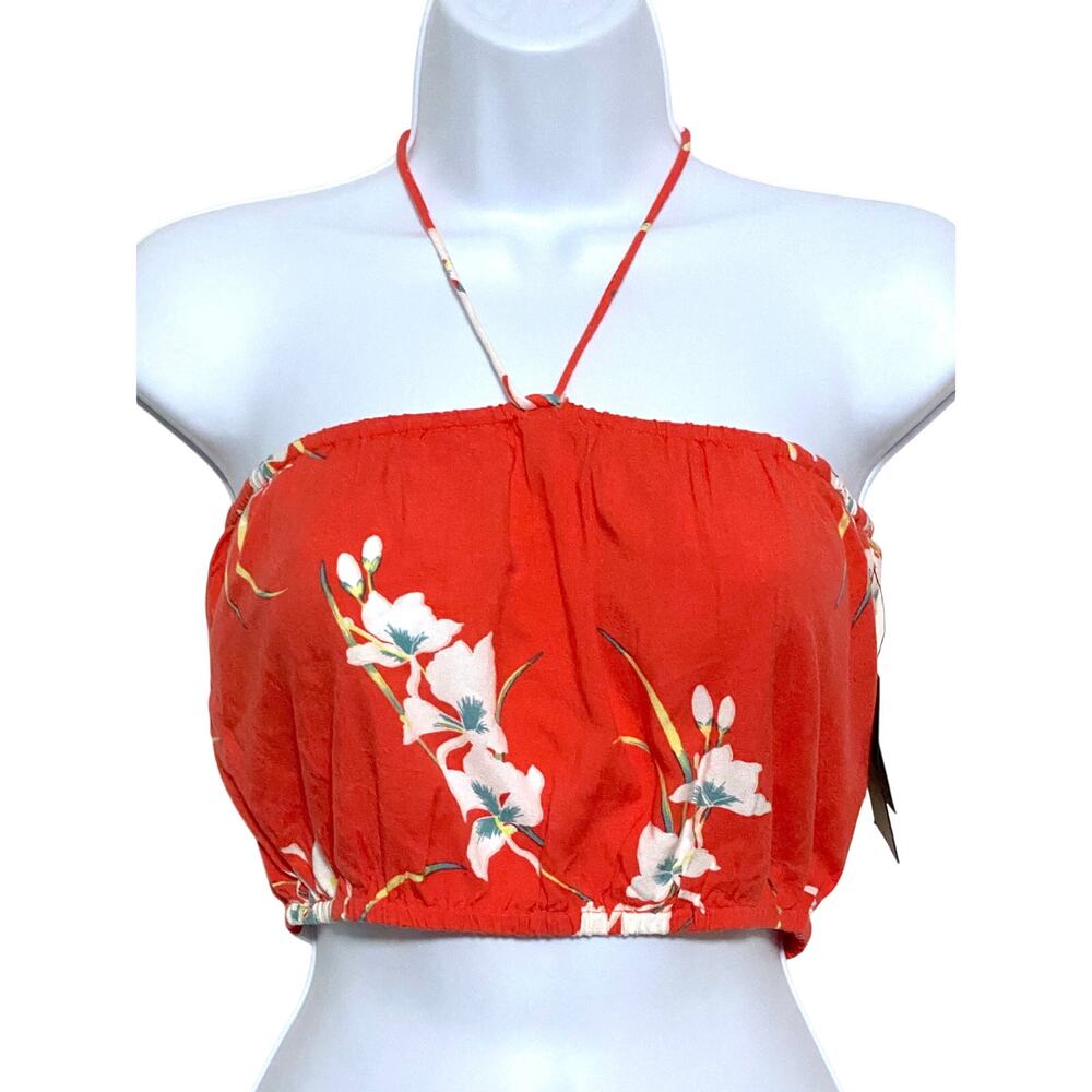 Volcom Tropical Floral Retro Resort Halter Tube Top Womens XS Beachy Summer NWT